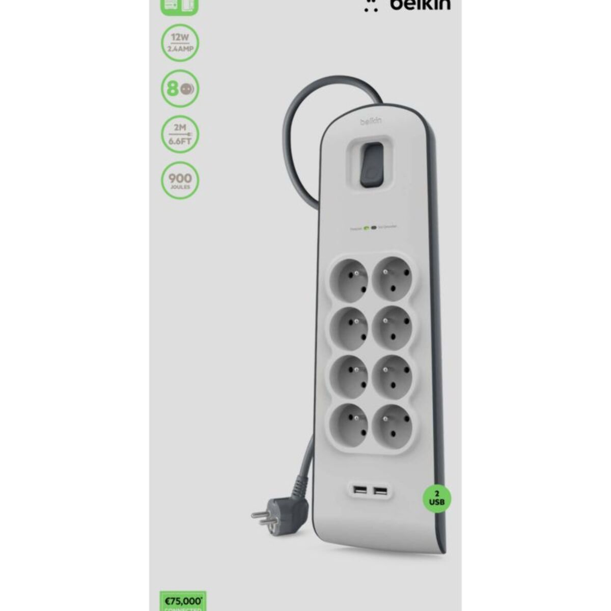 Multiprise USB BELKIN 8 prises parafoudres + 2 USB