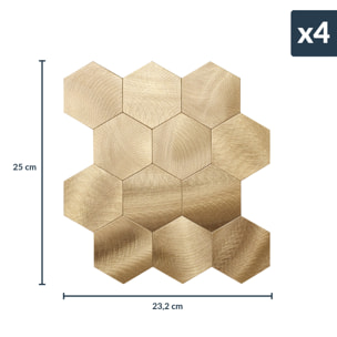 Crédence adhésive murale 3D  - Effet carrelage hexagonal 4 pièces - Cuivre