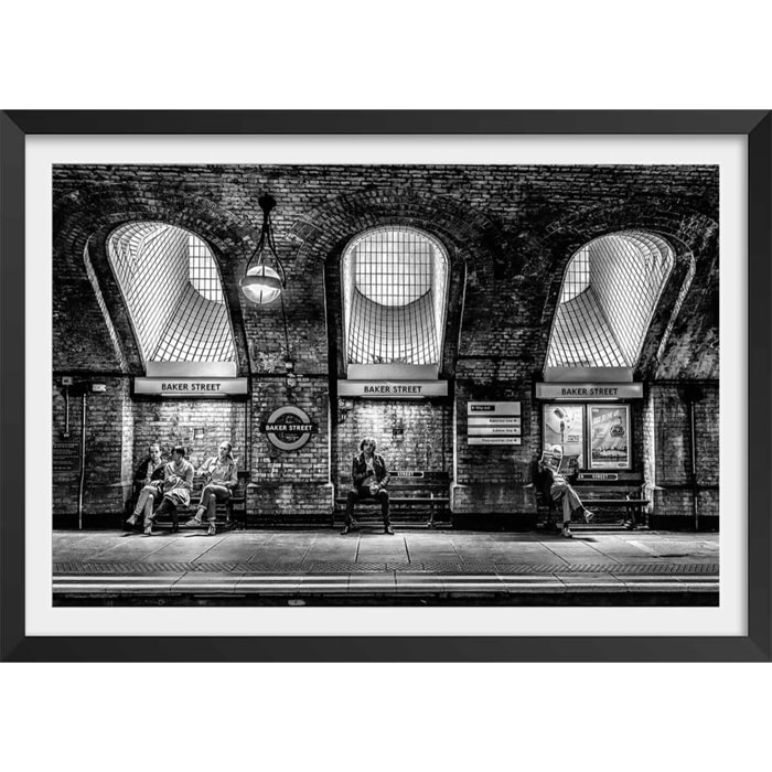 Affiche noir et blanc baker street Affiche + cadre en bois - Noir
