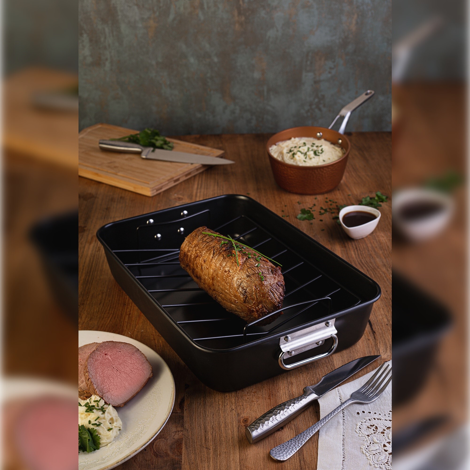 Molde horno 40x28x8cm acero al carbono c/rejilla origen