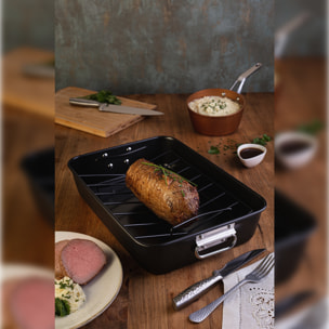 Molde horno 40x28x8cm acero al carbono c/rejilla origen