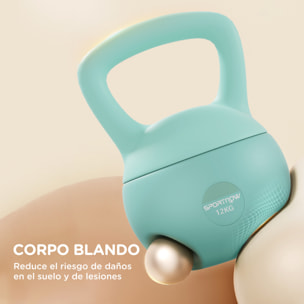 Pesa Rusa 12 kg, Soft Kettlebell Relleno de Arena Metálica y Mango Antideslizante, para Entrenamiento Culturismo en Casa, Gimnasio, Verde