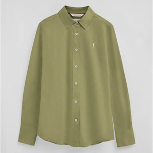 Camisa de popelín verde hoja con corte slim y bordado Rigby Go