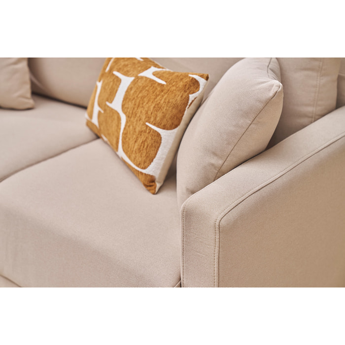 Canapé 2 places en tissu beige et bois clair MUNIK