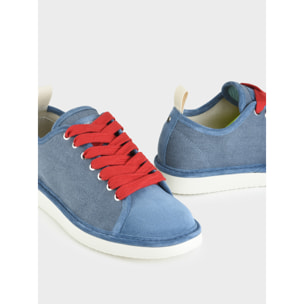 ZAPATO CON CORDONES HOMBRE P01 DE LINO Y ANTE DENIM AZUL BÁSICO ROJO