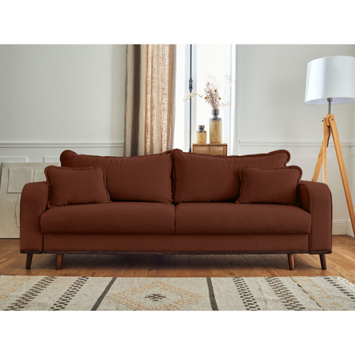 Albane - canapé 3 places - convertible avec coffre - en velours côtelé - Rouille
