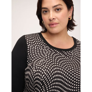 Fiorella Rubino - T-shirt bimaterica in viscosa con stampa - Nero
