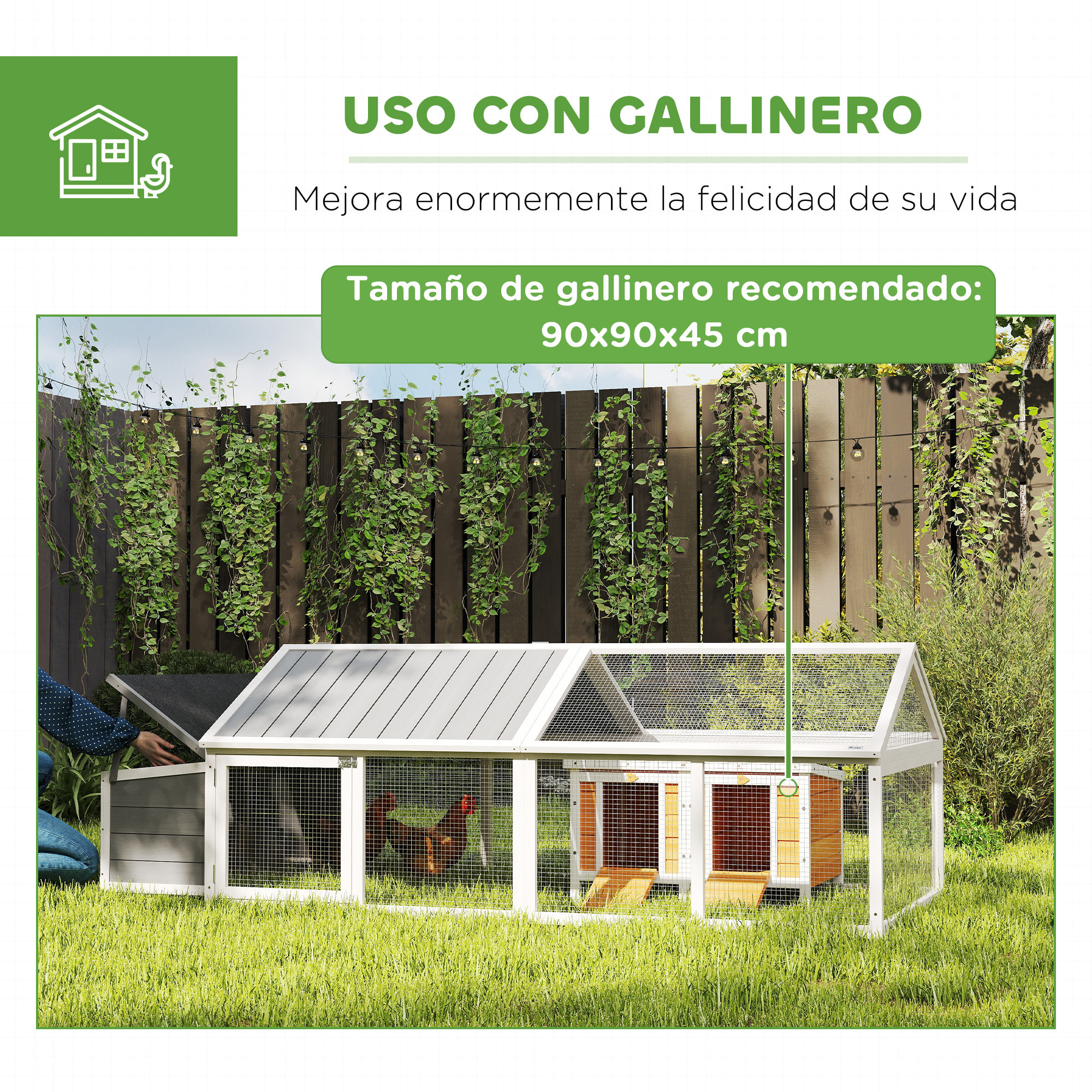 Gallinero para Exterior 240x112,5x76 cm Gallinero de Madera con Techo Abatible Corral Puertas con Cerradura y Nido para Gallinas Conejos Patos Blanco y Gris