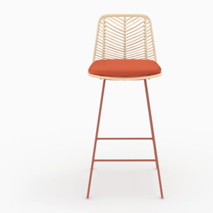 Lot de 2 chaises pour îlot central 66 cm en rotin et tissu orange - Tamara