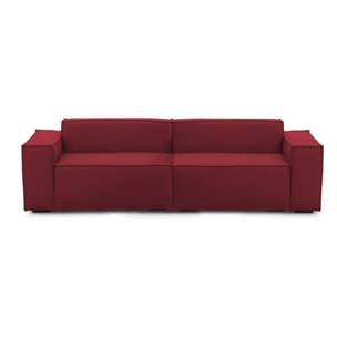 Divano fisso Simona, Divano componibile a 3 posti lineare, 100% Made in Italy, Sofà moderno da soggiorno in tessuto, Cm 260x95h70, Rosso