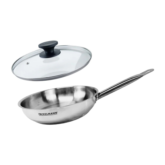 Set de 1 poêle de 28 cm en inox et couvercle en verre Fackelmann Eterna