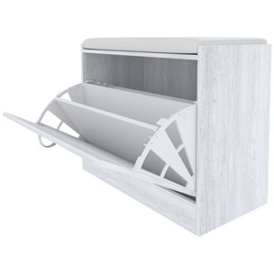 Panca Scarpiera Da Ingresso Salvaspazio Cuscino Anta Ribalta Seduta Imbottita In Ecopelle Soggiorno Casa Camera 60 x 30 x 48 Cm Bianco Frassinato