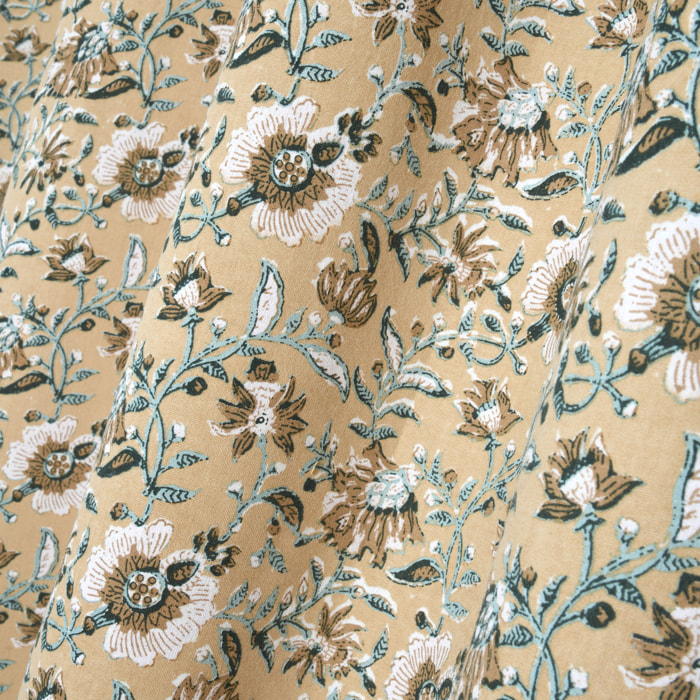 Rideau à oeillets floral abstrait - Jaune moutarde