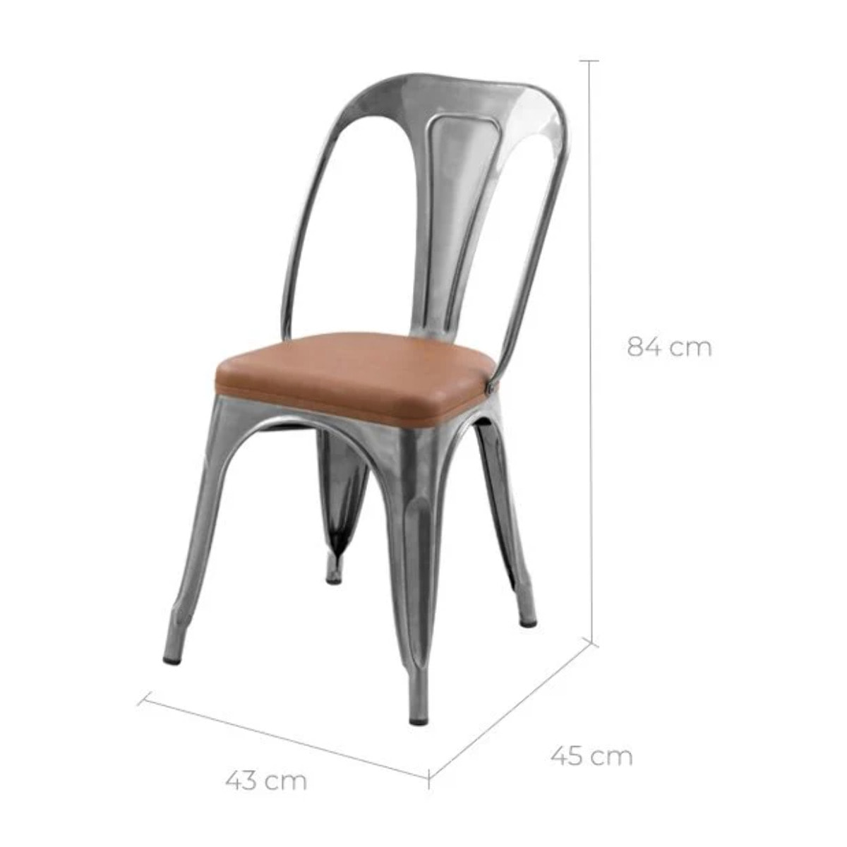 Lot de 2 chaises en métal chrome et cuir synthétique marron - Charly