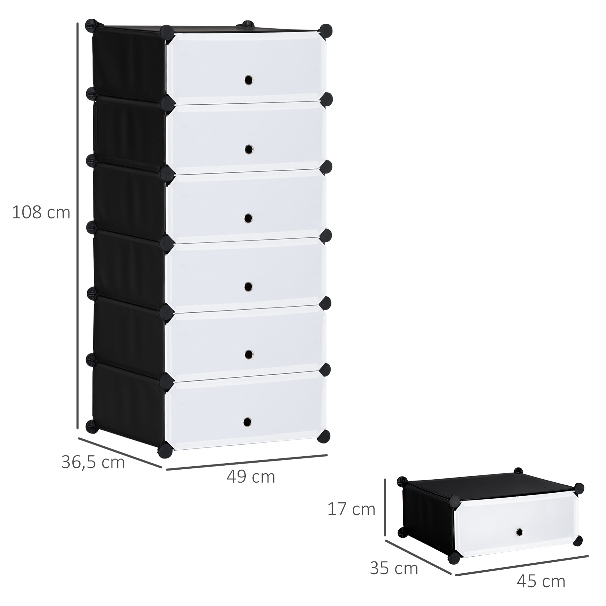 Meuble de rangement à chaussures modulable 6 casiers rectangulaires empilables - noir et blanc