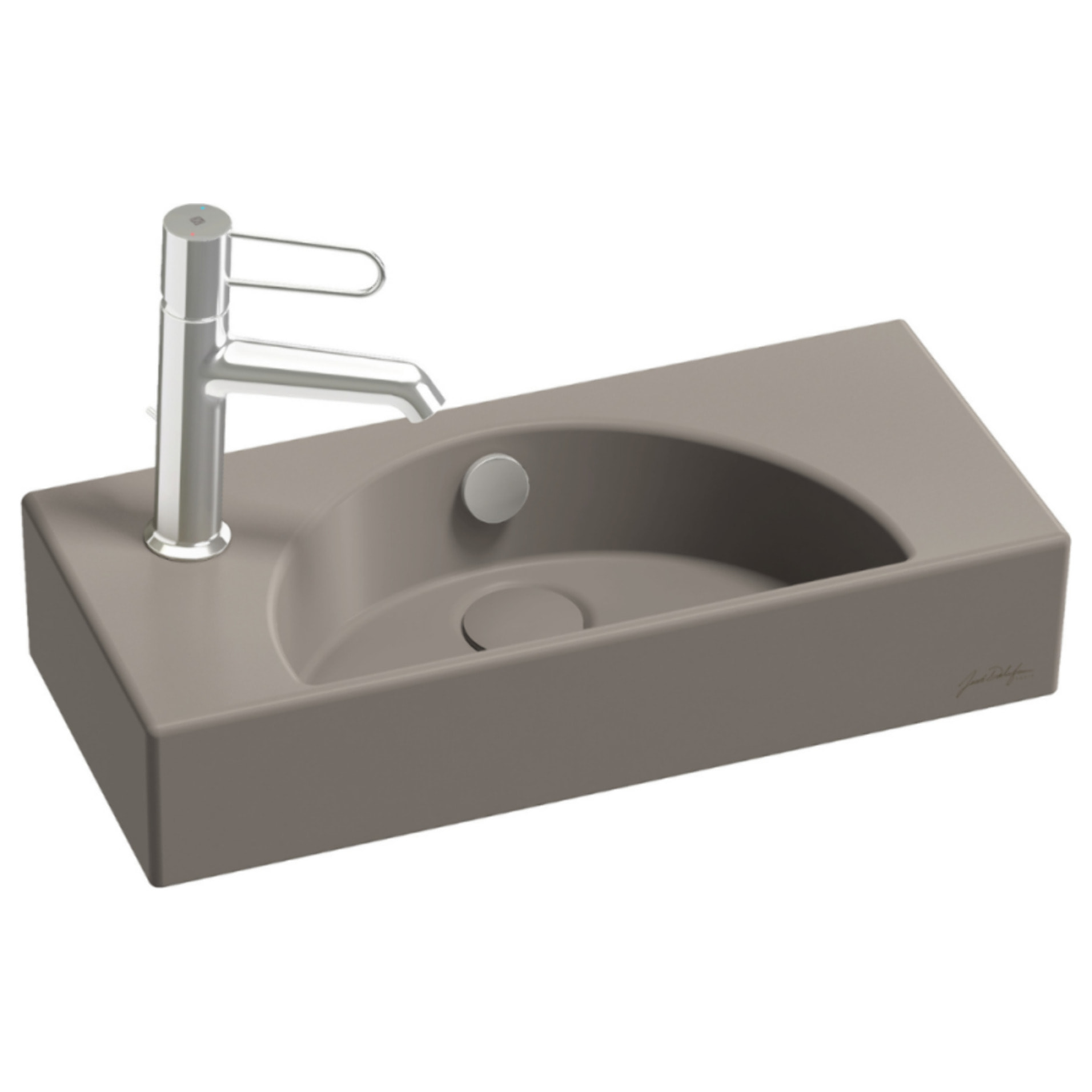 Lave-mains compact 50 cm Odéon Rive Gauche 1 trou de robinetterie à gauche Brun sepia satiné avec bonde
