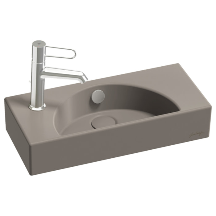Lave-mains compact 50 cm Odéon Rive Gauche 1 trou de robinetterie à gauche Brun sepia satiné avec bonde