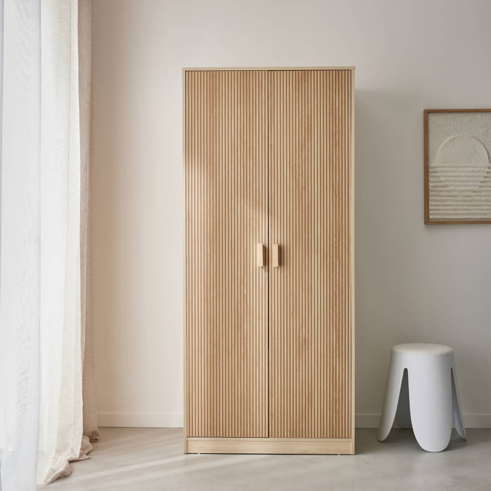 Dressing. armoire. 2 portes avec penderie et rangements LINEAR. panneaux stratifiés et pied en bois de sapin L 80 x P 48 x H 180cm