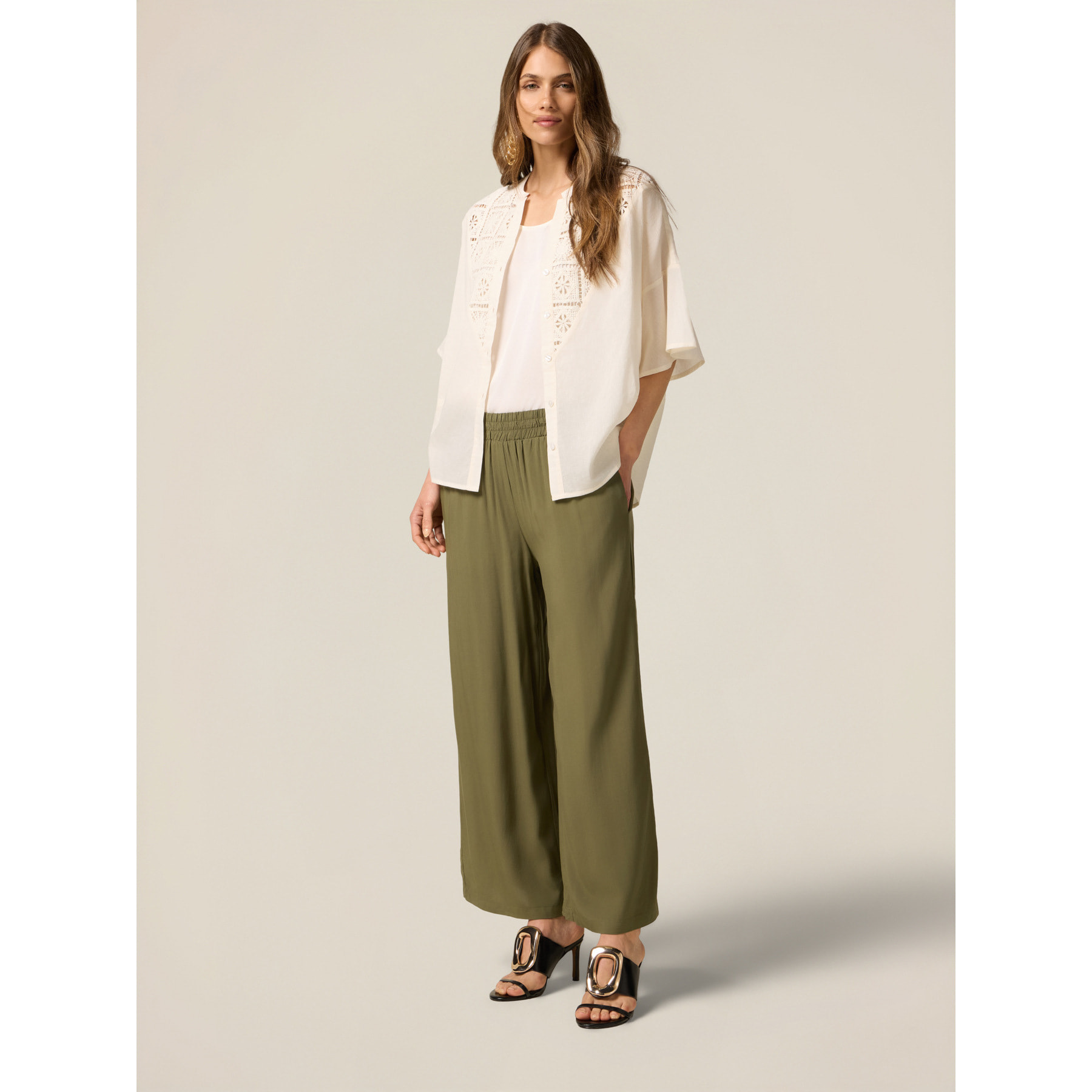 Oltre - Pantalones palazzo de viscosa - Verde militare