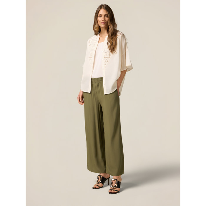 Oltre - Pantalones palazzo de viscosa - Verde militare