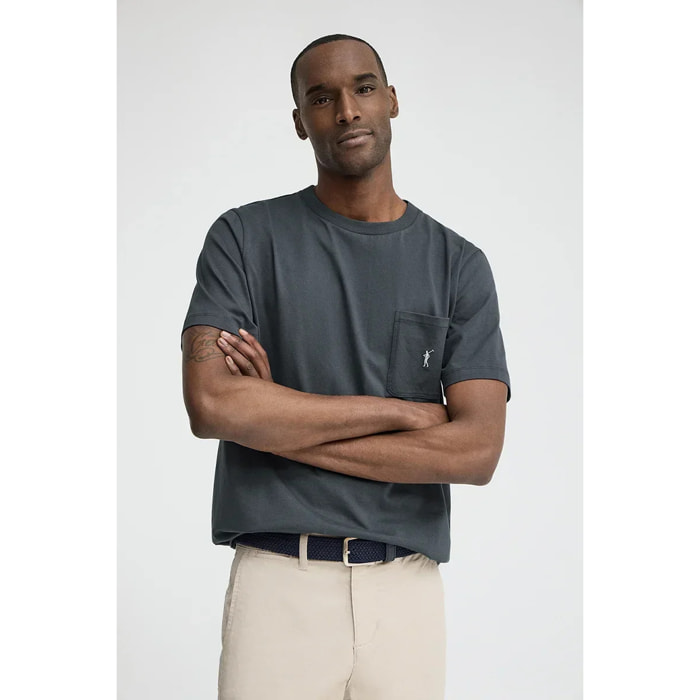 Maglietta grigio pietra con tasca e logo Rigby Go