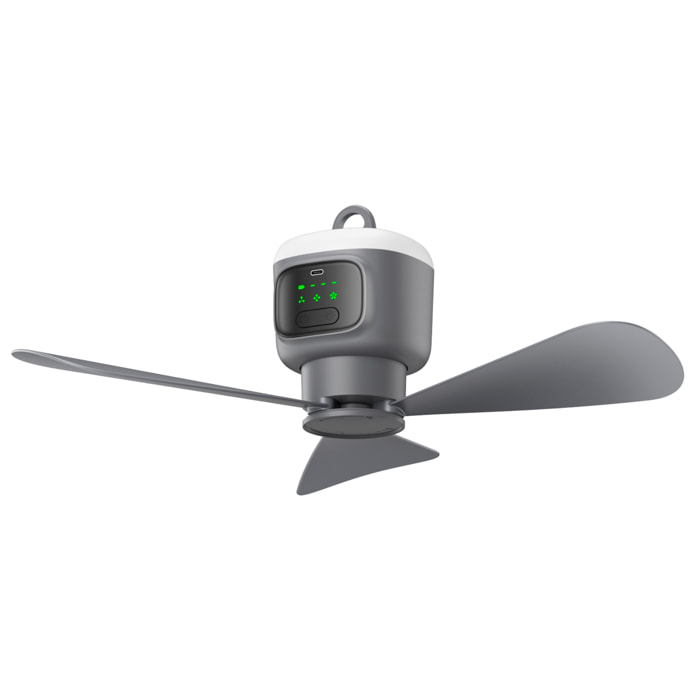 Ventilador de techo FS-6P de 45 cm. Con luz LED integrada, 4 velocidades, batería de larga duración de 12000 mAh. Incluye mando a distancia.