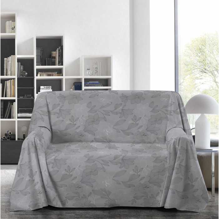 Telo Arredo Multiuso In 100% Cotone Disegno Lily Grigio