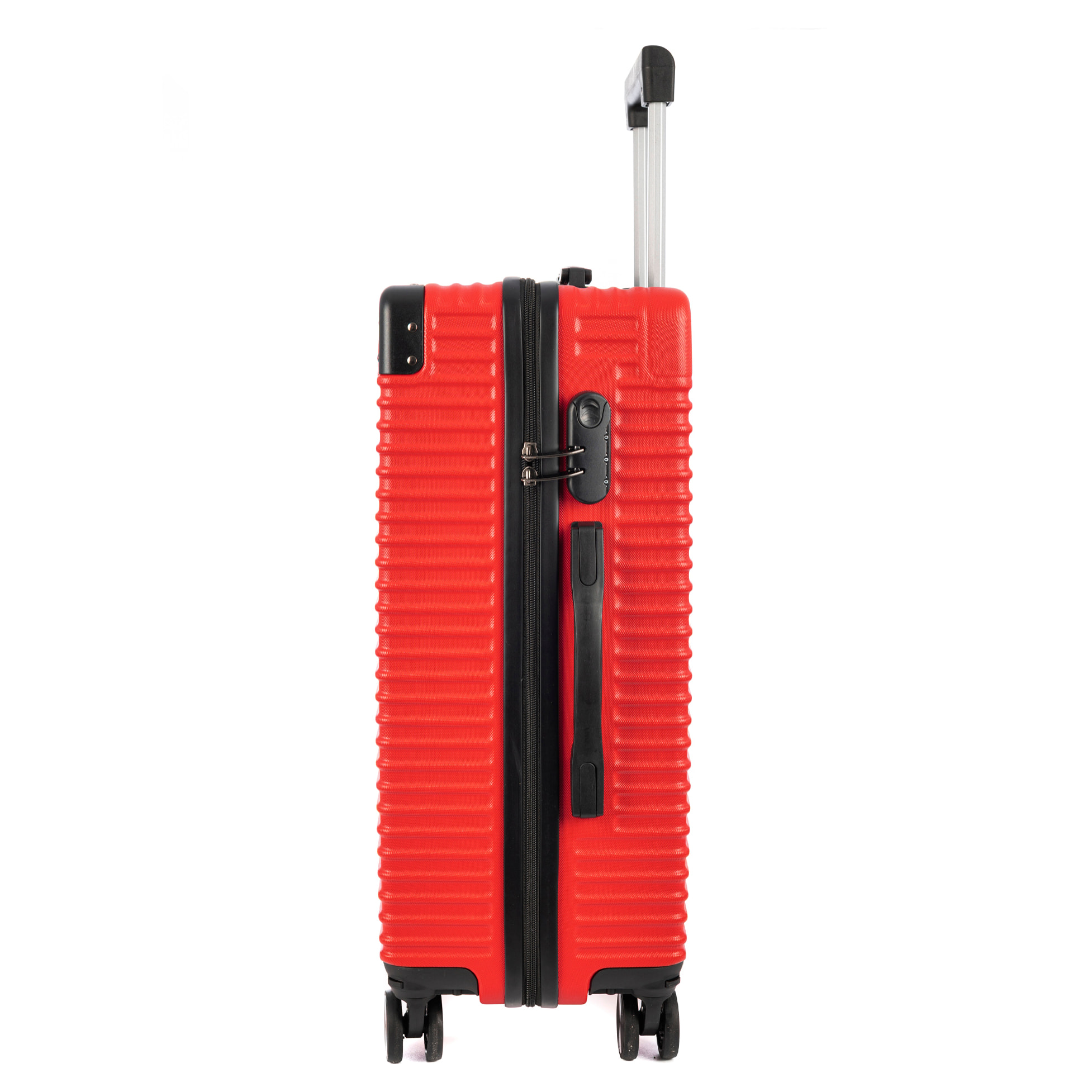 DAM Set di 3 valigie Trolley, in materiale leggero ABS ad alta resistenza con angoli rinforzati. Chiusura numerica e 4 ruote doppie rimovibili e girevoli a 360°. 54x32x80 Cm. Colore: Rosso