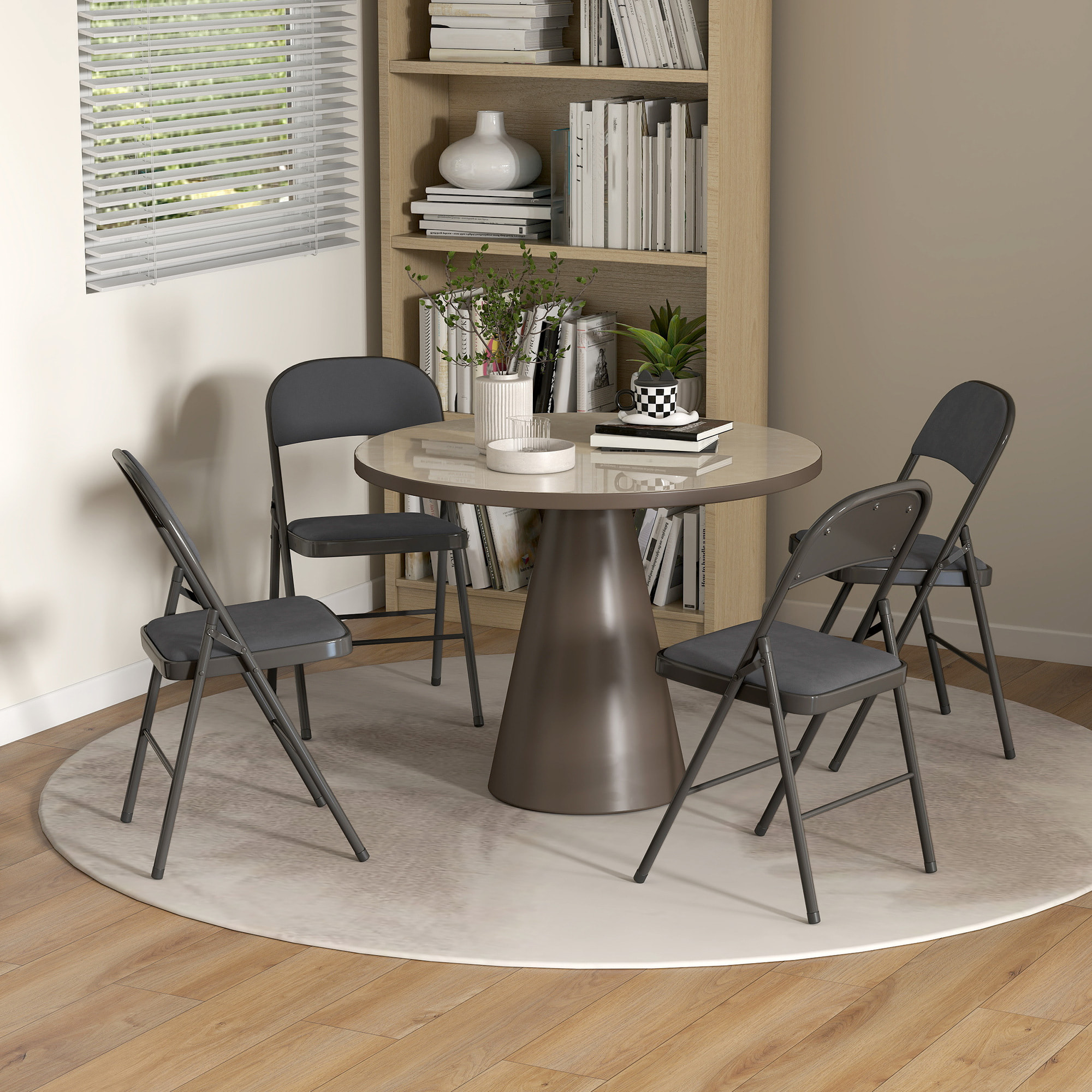 Lot de 4 chaises pliantes assise dossier rembourrés acier velours anthracite
