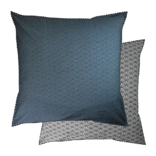 Taie d'oreiller percale de coton imprimé gris bleu Osaka givre