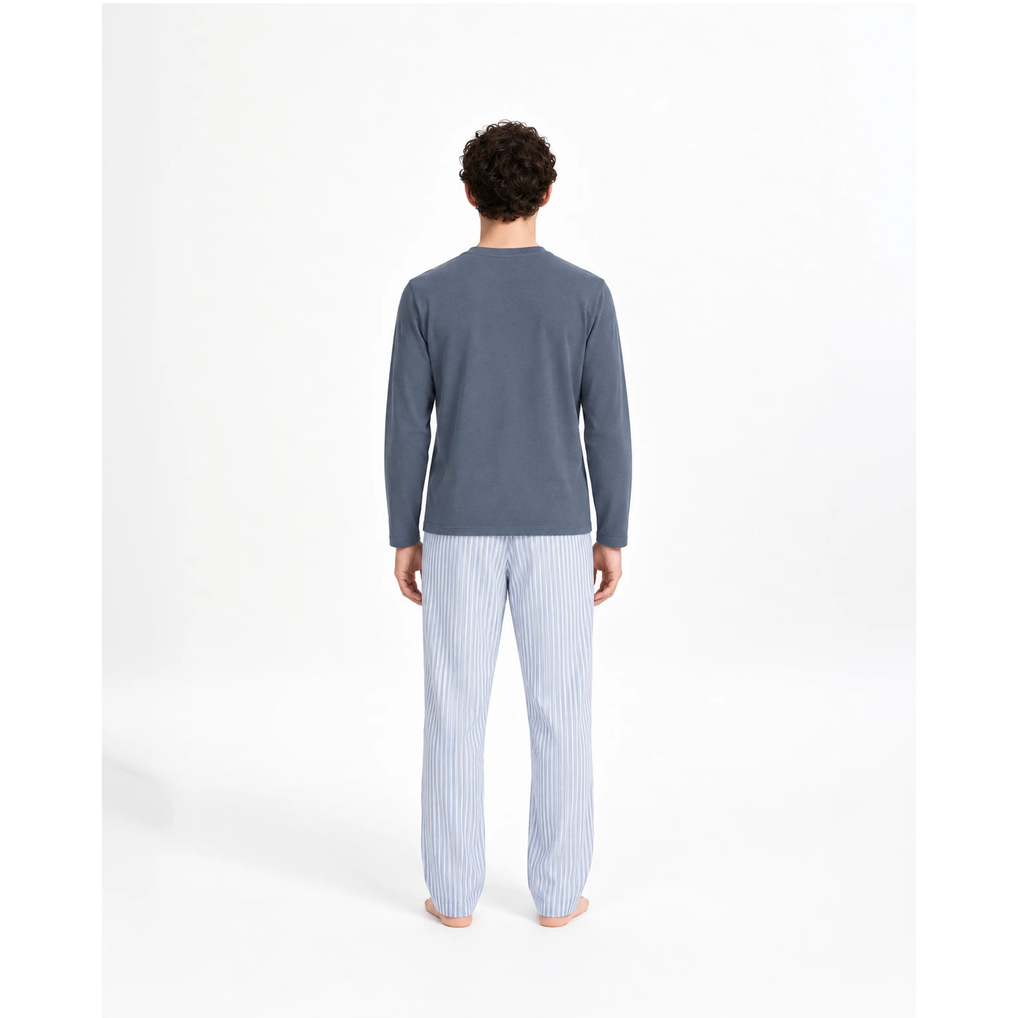Pijama largo de algodón raya kodac azul marino