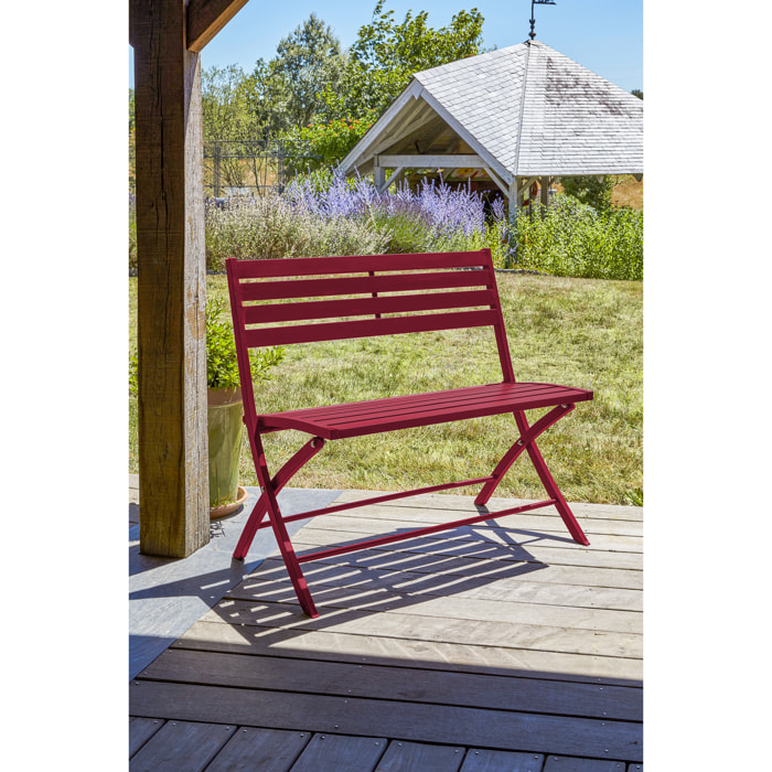 MARIUS - Banc de jardin pliant en aluminium rouge carmin