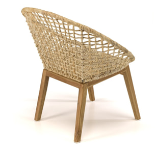 SIXTINE - Fauteuil beige dossier arrondi assise en abaca tressé