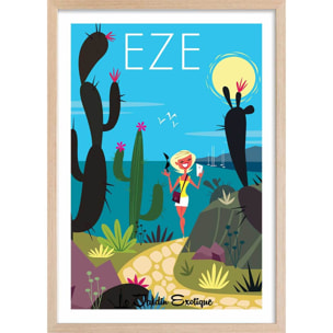 Poster de jardin exotique d' eze Affiche + cadre en bois - Chêne