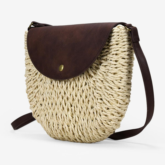 Bolso bandolera de rafia beige con solapa