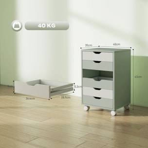 Cajonera Escritorio, Archivador Móvil con 6 Cajones, Soporte para Impresora con Ruedas, Guías Deslizantes Silenciosas, para Oficina, Casa, Verde y Blanco