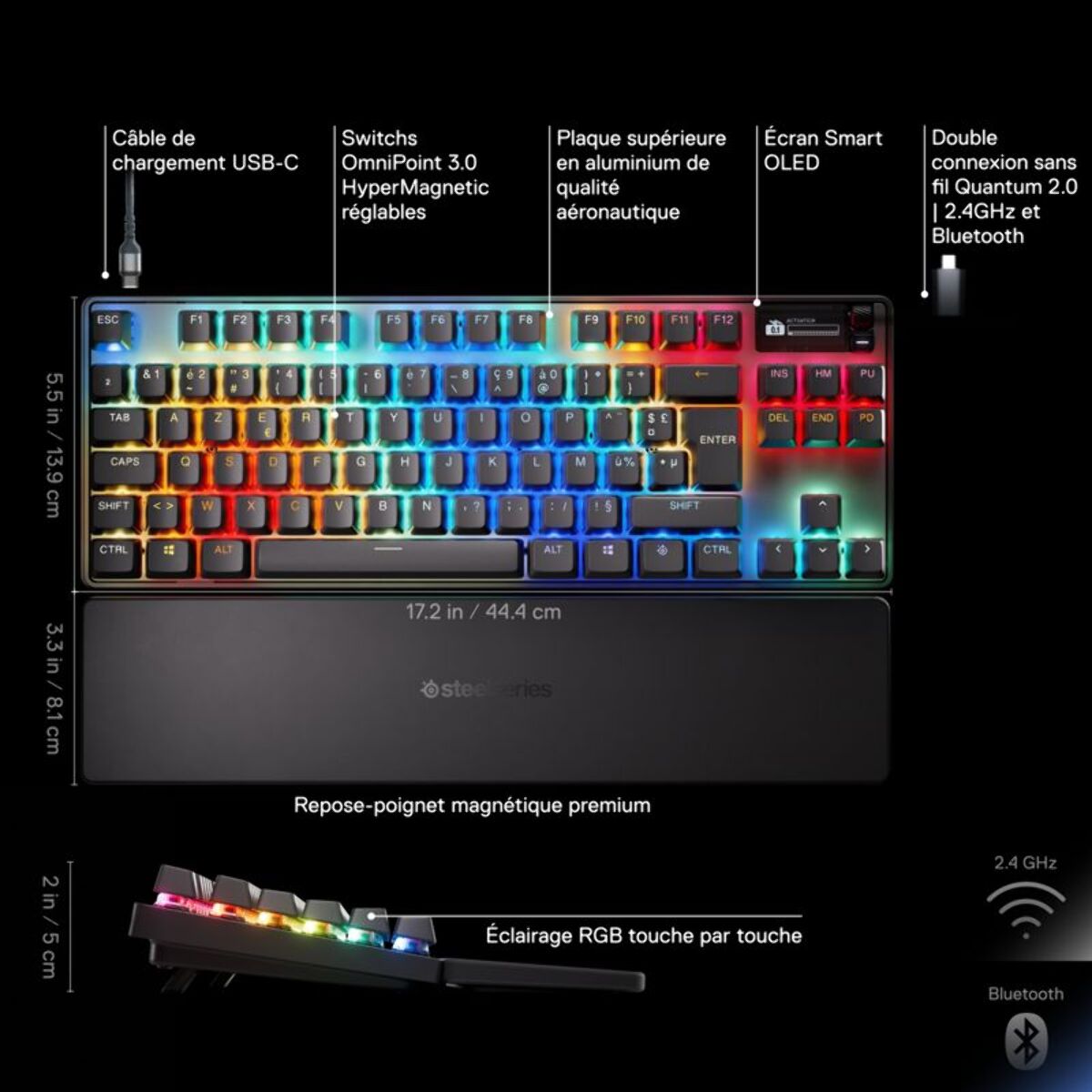 Clavier gamer sans fil STEELSERIES APEX PRO TKL WL Gen 3 - FR
