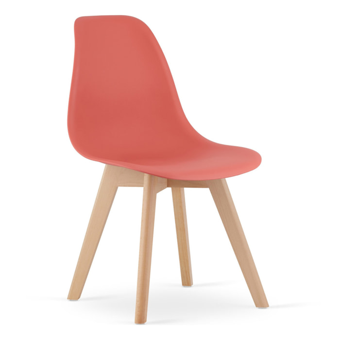 Set di 3 Sedie Kito in Corallo con Gambe in Legno di Faggio