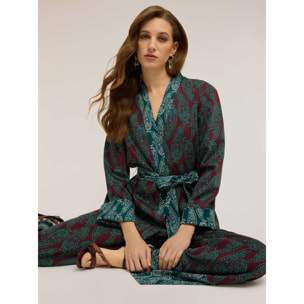 Motivi - Giacca destrutturata in raso fantasia cashmere - Verde