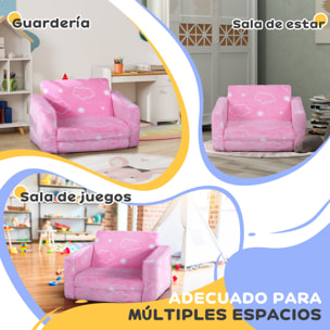 Sillón Infantil Plegable Sofá Infantil Reclinable 2 en 1 Sofá para Bebés Tapizado de Tela Luminosa Cojín y Funda Lavables para Dormitorio Salón Rosa