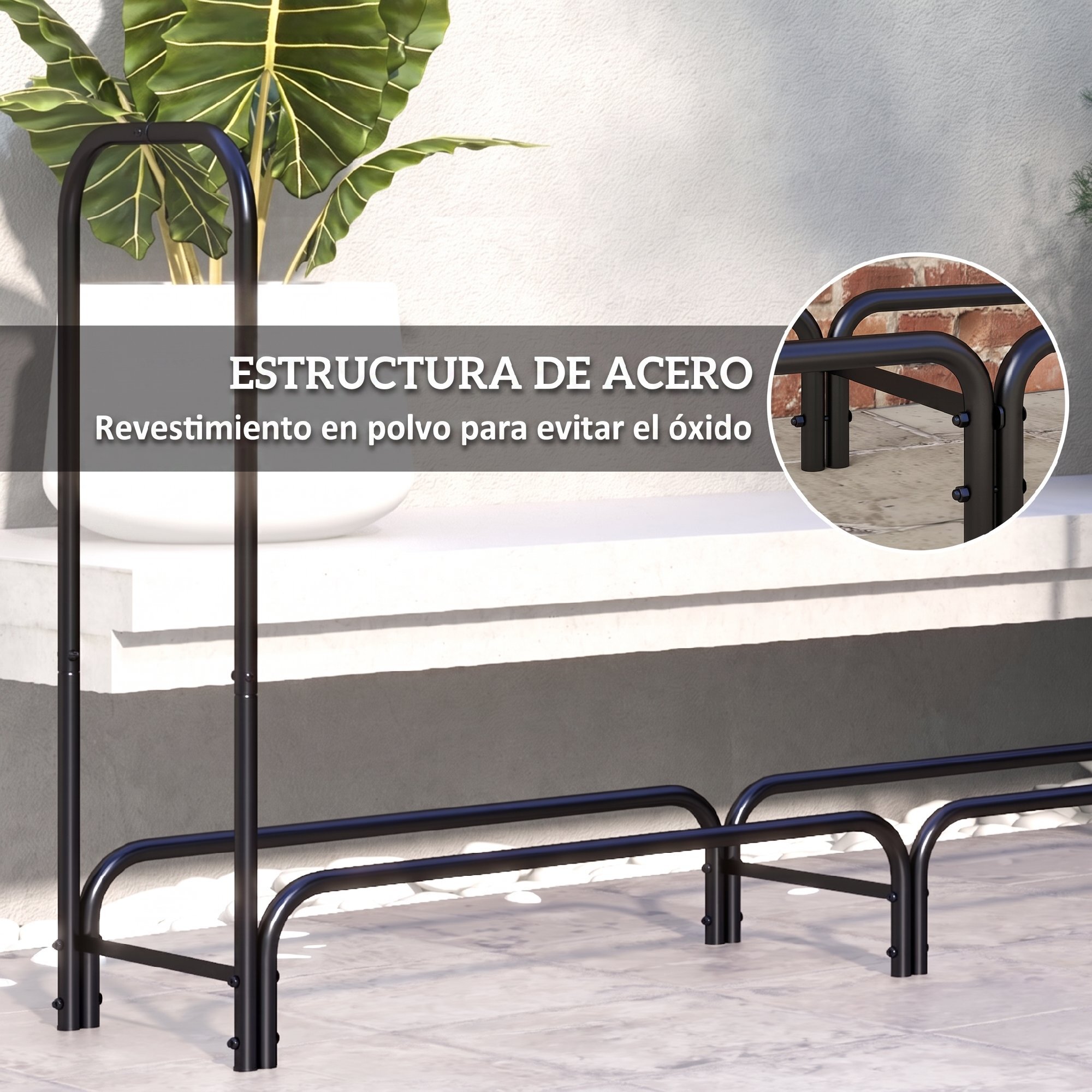 Outsunny Estante de Leña con Funda Oxford 600D, Leñero Exterior Metálico Robusto, Longitud Ajustable, Carga 200 kg, para Interior y Exterior, Jardín, Terraza, 180x36x99 cm, Negro