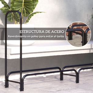 Outsunny Estante de Leña con Funda Oxford 600D, Leñero Exterior Metálico Robusto, Longitud Ajustable, Carga 200 kg, para Interior y Exterior, Jardín, Terraza, 180x36x99 cm, Negro