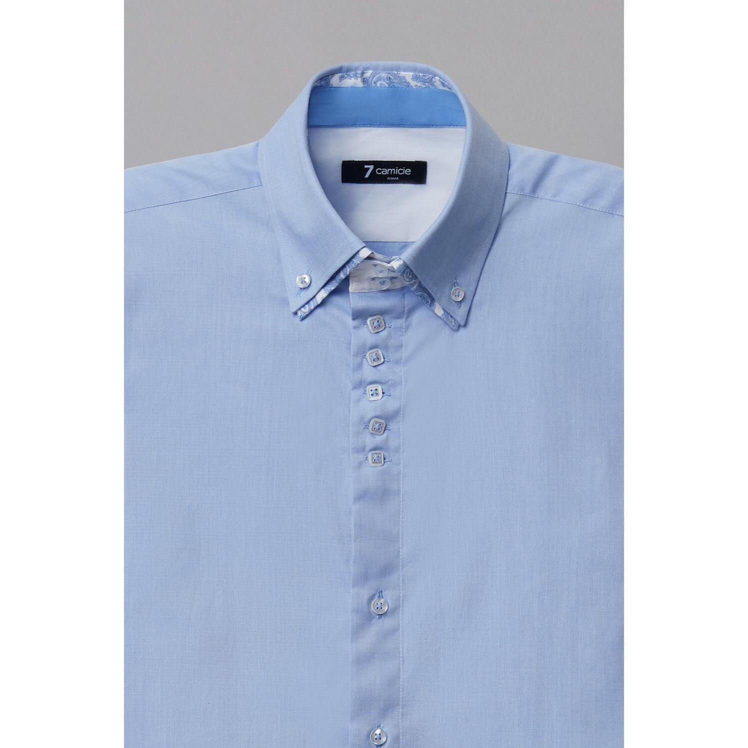 Camicia Uomo 2 Bottoni Button Down 7bottoni Doppio Coll Oxford Unito Celeste