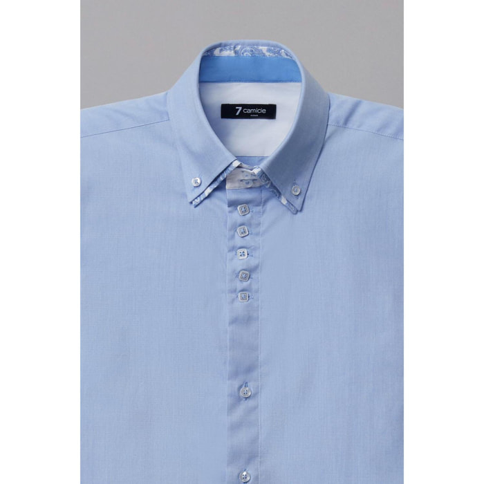 Camicia Uomo 2 Bottoni Button Down 7bottoni Doppio Coll Oxford Unito Celeste