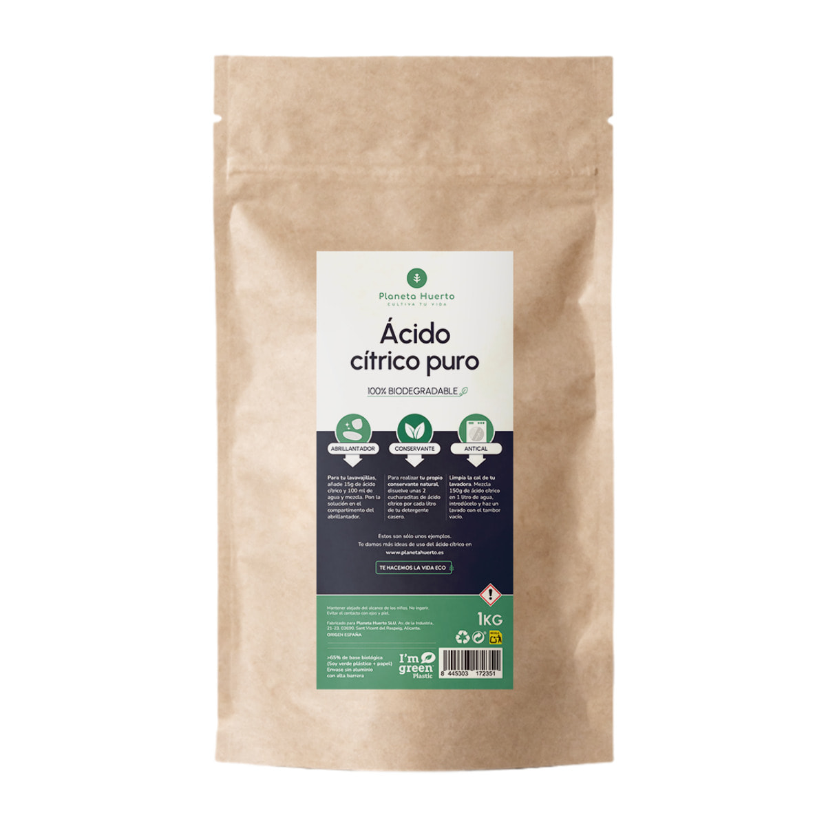 PLANETA HUERTO | Ácido Cítrico ECO Planeta Huerto 1 Kg - Ácido Cítrico Ecológico Anhidro para Usos Diversos, Ideal para Limpieza y Conservación Natural