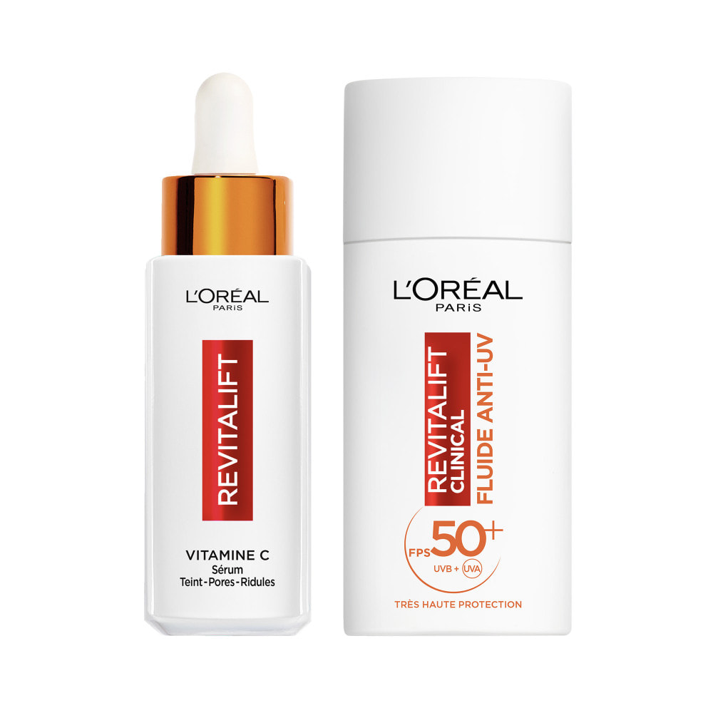 L’Oréal Paris Coffret deux produits Revitalift Clinical Sérum Teint Lumineux Vitamine C 30ml et Fluide Anti-UV FPS 50+ Vitamine