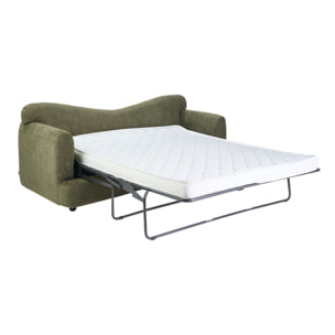 Canapé convertible déhoussable 3-4 places design haricot en tissu effet velours texturé vert kaki SACHA