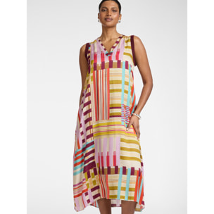 Elena Mirò - Vestido largo en raso estampado - Rosa