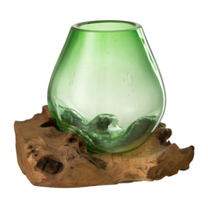 J-Line Vase Sur Pied Gamal Bois/Verre Recyclé Naturel/Vert Medium