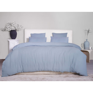 Parure housse de couette gaze de coton lavé bleu givrée